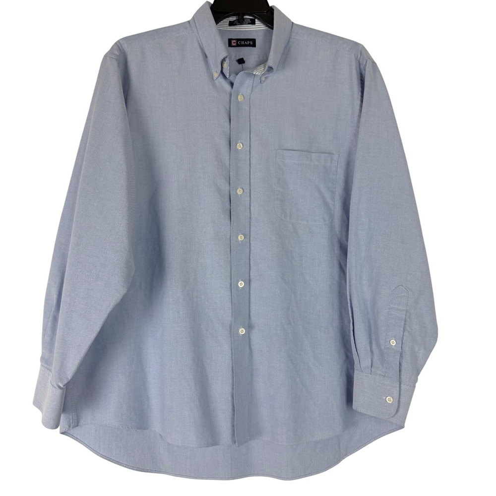 Chaps Mens Oxford Long Sleeve‎ Button Down Shirt Light Blue 17-17 1/2 34-35